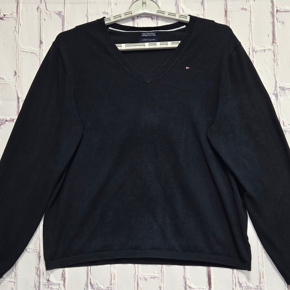 Tommy Hilfiger Mens XXL Navy Blue Pima Cotton Blend V-Neck Pullover Sweater
